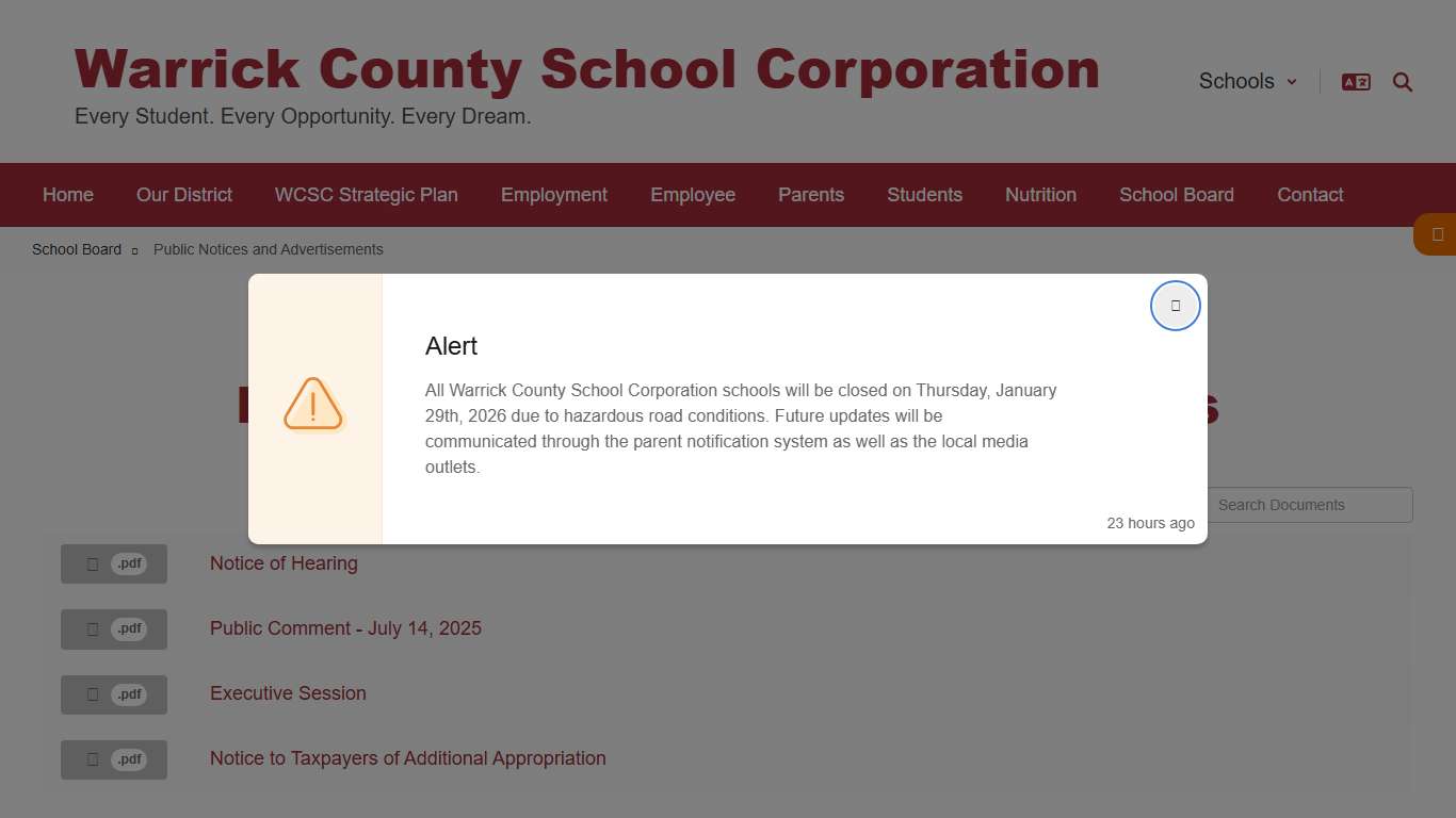 Warrick County School Corporation - Public Notices and Advertisements