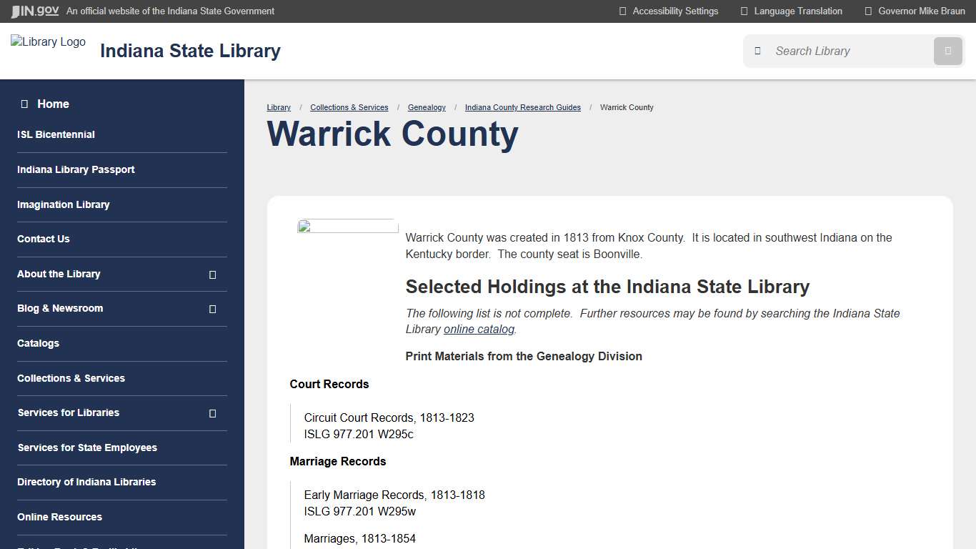 Indiana State Library: Warrick County