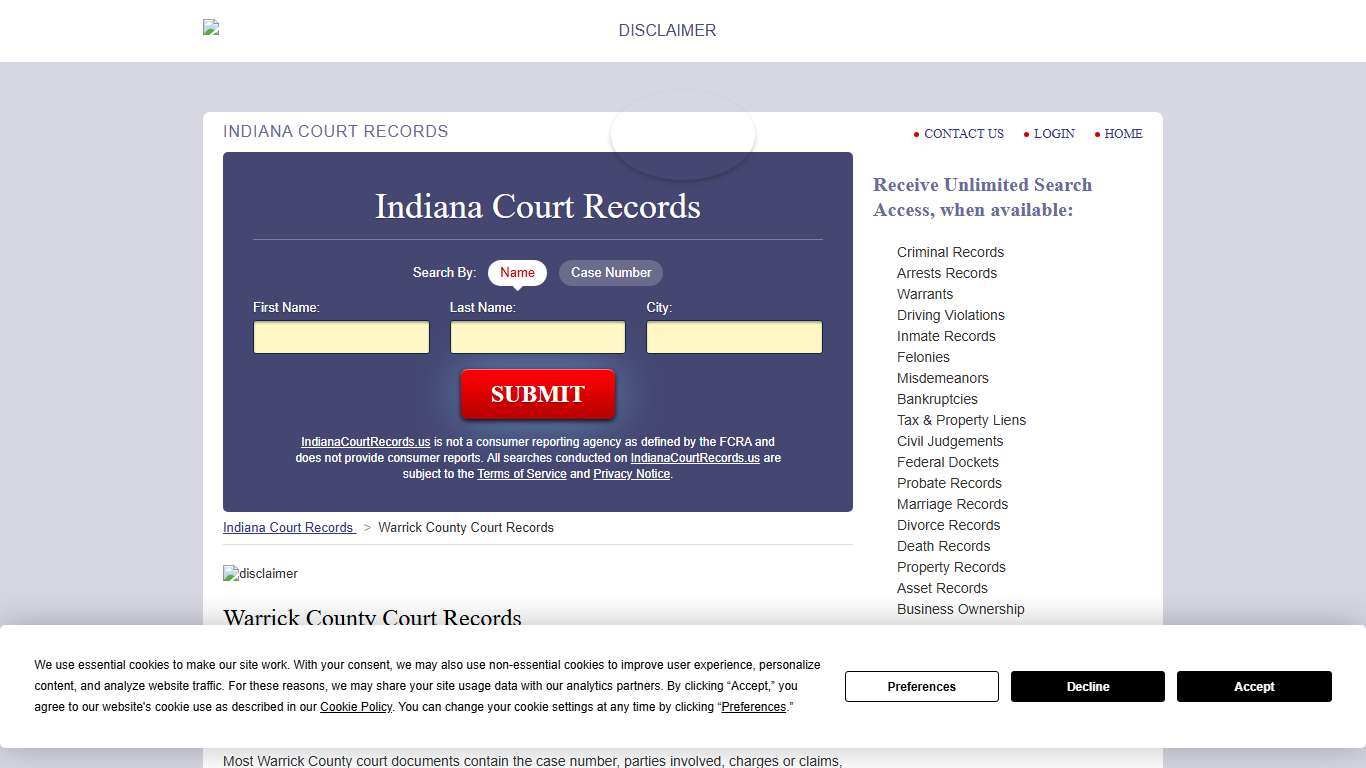 Warrick County Court Records IndianaCourtRecords.us