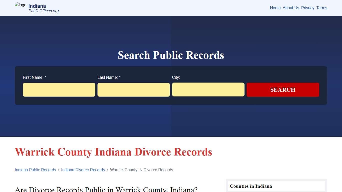 Warrick County, IN Divorce Records Search – PublicOffices.org